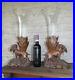 Exceptional pair black forest wood carved hunting dog statue sculptures vases