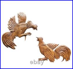 Fighting Rooster Wall Decor Monkey Wood Vintage Pair Hand Carved Cock Fight