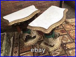 Fine Pair Of Blackamoor Carved Gilt Wood Marble Top Console Tables