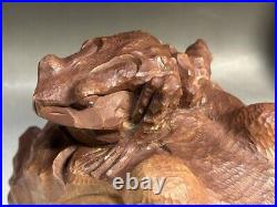 Frog Pair Figure #290 Vtg Japanese Carved Wood Mother Baby Kid Toad Sculpture