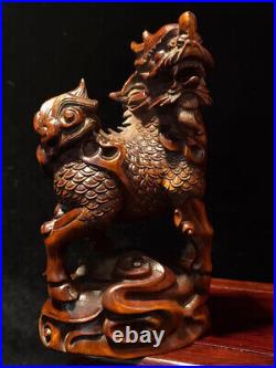 GY071 12 X 7 X 6 CM Boxwood Carving Figurine Statue Foo Dog Lion Pair