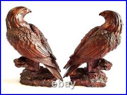 GY076- 9 X 6 CM Boxwood Carving Figurine Statue Pair of Eagles
