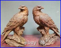 GY076- 9 X 6 CM Boxwood Carving Figurine Statue Pair of Eagles