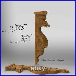 Gothic Dragon Pair Wood Carved Wall Door Corbel Balusters Stair Fireplace mantel