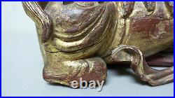 Great Original Pair Antique Chinese Carved Gilt Wood Foo Dog Figurines