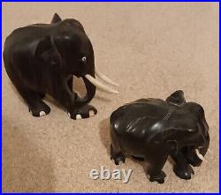 Hand Carved Pair Of Wooden Elephants