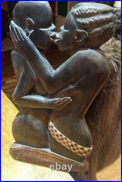 Hand Carved Wood African Wall Hanging Art Couple Kissing Ebony Mahogany Vintage