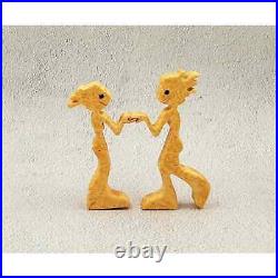 Handmade Carved Wooden Couple Figurine Pair Mini Maple Burl Wood Home Decor