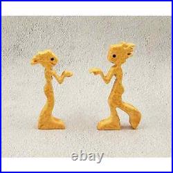 Handmade Carved Wooden Couple Figurine Pair Mini Maple Burl Wood Home Decor