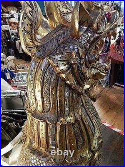 Huge Vintage Wood Hand Carved Temple Feng Shui Foo Dogs/Lions Animals Pair H 5ft