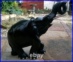 LARGE9.6kg PAIR OF EBONY HAND CARVED WOODEN ELEPHANTS-TRUNKS UP