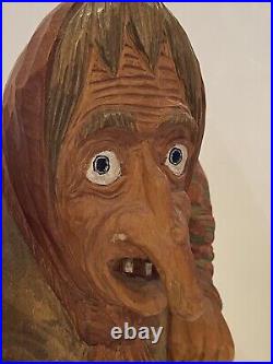 Large Vtg Pair Anton Sveen Hand Carved Wood Troll Norway Norwegian MCM Folk Art