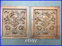 Lot Beautiful Pair Painting Panel Wood Xixth Carved Sculpture Decoration