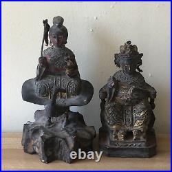 Lovely Antique Pair Chinese Carved Wood Statues