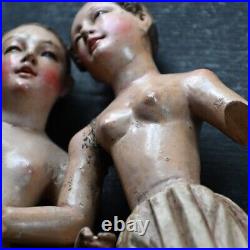 Matched Pair of 19th Century Hand Carved Pine Angelic Figures
