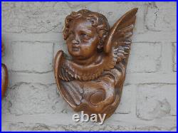 PAIR antique wood carved italian wall putti angels Figurines