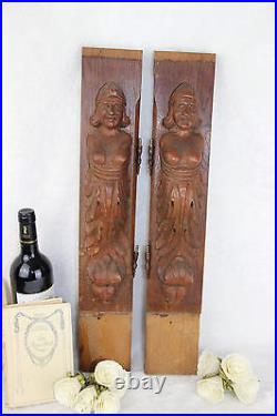 PAIR wood carved figurines from dutch cabinet early 40's