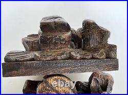 Pair (2) Antique Carved Wood Bows Floral Buds Salvage Pediments Corbel 4 x 5.5