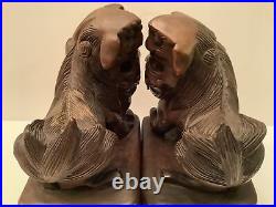 Pair Antique Chinese 19th Century Foo Dogs Carved Wood Sculptures