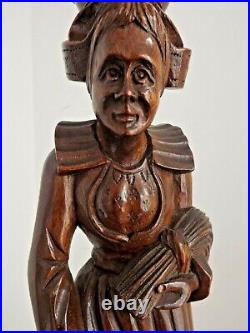 Pair Antique Hand Carved Wood French Breton Brittany Figurines Lady & Man 2854