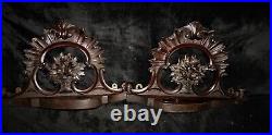 Pair Antique Ornately Carved Wood Wall Shelf Brackets Unusual Design