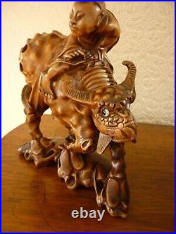 Pair Chinese Antique Carved Unusual Root Wood Water Buffaloes