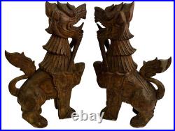 Pair Hand Carved Chinese Hard Wood Statue Statues Large 17 Figures Wealth Luck