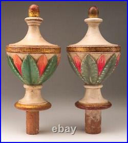 Pair Hand Carved Hand Painted Wood Finials, Curtain, Newel Post Colin J Mantripp