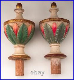 Pair Hand Carved Hand Painted Wood Finials, Curtain, Newel Post Colin J Mantripp