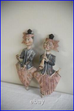 Pair Indonesian Carved Musician Wall Plaques Wall Hangings