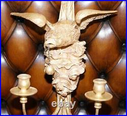 Pair Of Eagle Carved Regency Empire Gilt Wood Twin Light Wall Appliques Sconces