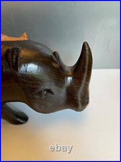 Pair Of Kenyan Wood Carved Teak Rhinos