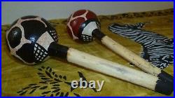 Pair Of Rattles, Mukwa Wood, African Art Carving, Home Decor
