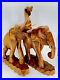 Pair Of Two Large Teak Wood Hand Carved Elephants Thailand 1960s 17 & 12