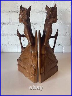 Pair Of Vintage Balinese Hand Carved Hard Wood Bookends