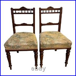 Pair Of Vintage carved, Turned mahogany bedroom side/ Hall chairs