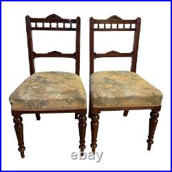 Pair Of Vintage carved, Turned mahogany bedroom side/ Hall chairs