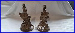 Pair Of Vintage hand Carved Wooden Lamp Bases Bird and Berry detail