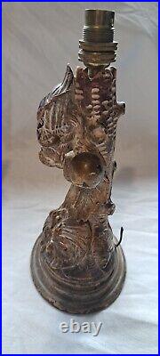 Pair Of Vintage hand Carved Wooden Lamp Bases Bird and Berry detail