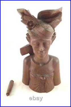 Pair Of Wood Carved Busts Man and Woman Keradjinan Bali Brown Decorative Culture