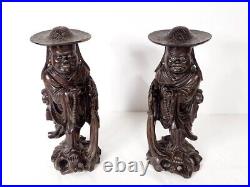 Pair Sculptures Characters Vietnam Wood Exotic Carved 19th Century