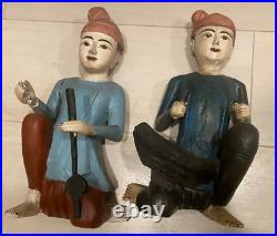 Pair Vintage Carved Wood Balinese Muscians 17 Tall