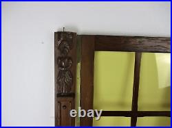 Pair Vintage Carved Wood Door Panels Reclaimed Architectural Colored glass Side