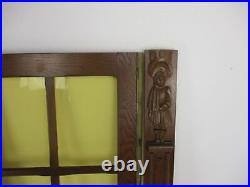 Pair Vintage Carved Wood Door Panels Reclaimed Architectural Colored glass Side