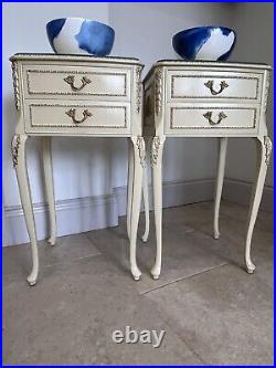 Pair Vintage French Style Olympus Cream Gilt Bedside Drawers Excellent Condition