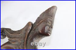 Pair antique wood carved pediment sphinx figurine rare