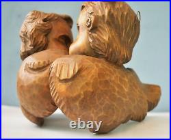 Pair of 2 Antique Carved Wood Angels, Puttis, Cupids Winged Cherubs Italy