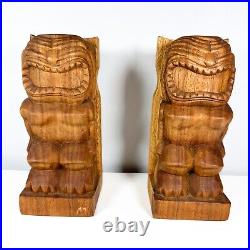 Pair of 2 Vintage Carved Wood Wooden Tiki Totem Bookends, Hawaii 12