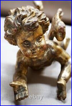 Pair of Antique 18th Century Hand-Carved Gold Leaf Wood Cherubs Excellent Condit