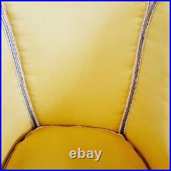 Pair of Antique French Armchairs Bergère 19th Century Yellow Silk Upholstery